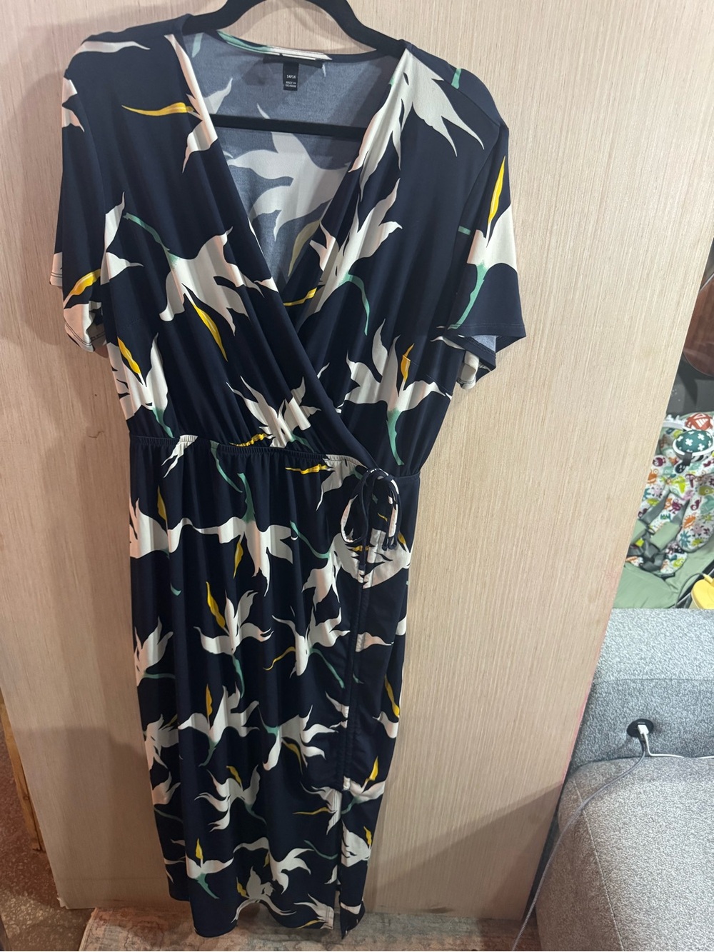 LANE BRYANT WOMEN'S NAVY BLUE CROSSOVER SIDE-DRAWSTRING MAXI DRESS PLUS Sz 14/16